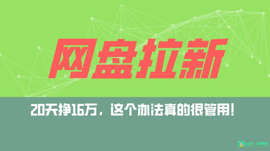 网盘拉新+私域全自动玩法，0粉起号，小白可做，当天见收益，已测单日破5000-炫知网