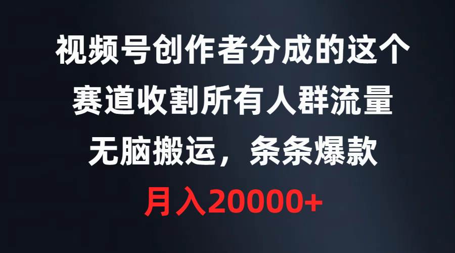 视频号创作者分成的这个赛道，收割所有人群流量，无脑搬运，条条爆款，...-炫知网