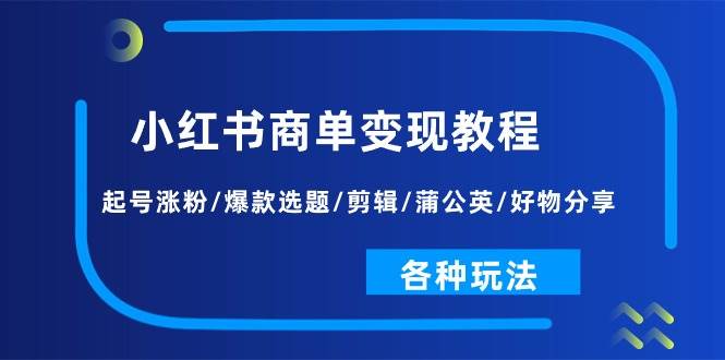 小红书商单变现教程：起号涨粉/爆款选题/剪辑/蒲公英/好物分享/各种玩法-炫知网