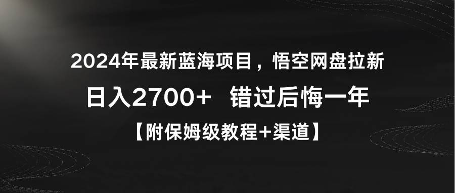 2024年最新蓝海项目，悟空网盘拉新，日入2700+错过后悔一年【附保姆级教...-炫知网