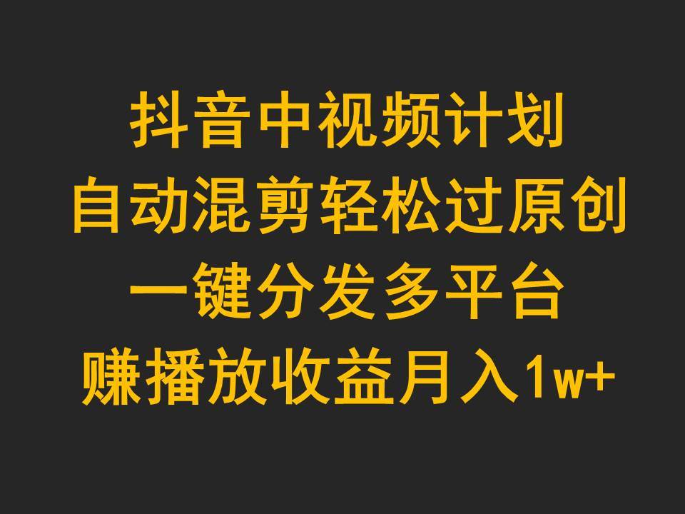 抖音中视频计划，自动混剪轻松过原创，一键分发多平台赚播放收益，月入1w+-炫知网