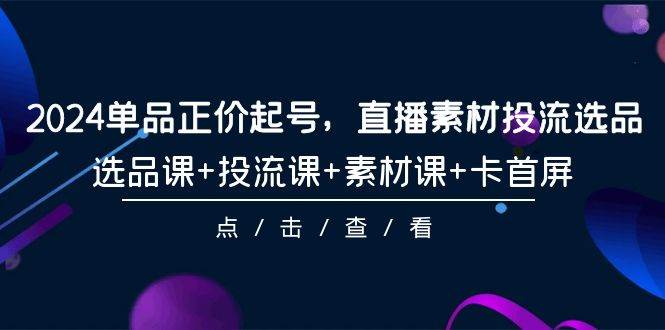 2024单品正价起号，直播素材投流选品，选品课+投流课+素材课+卡首屏-101节-炫知网