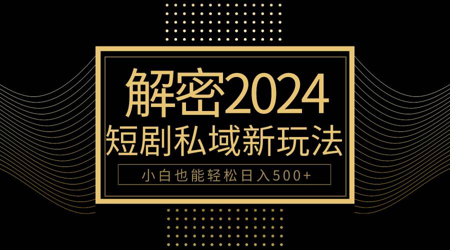 10分钟教会你2024玩转短剧私域变现，小白也能轻松日入500+-炫知网