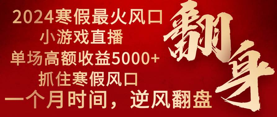 2024年最火寒假风口项目 小游戏直播 单场收益5000+抓住风口 一个月直接提车-炫知网