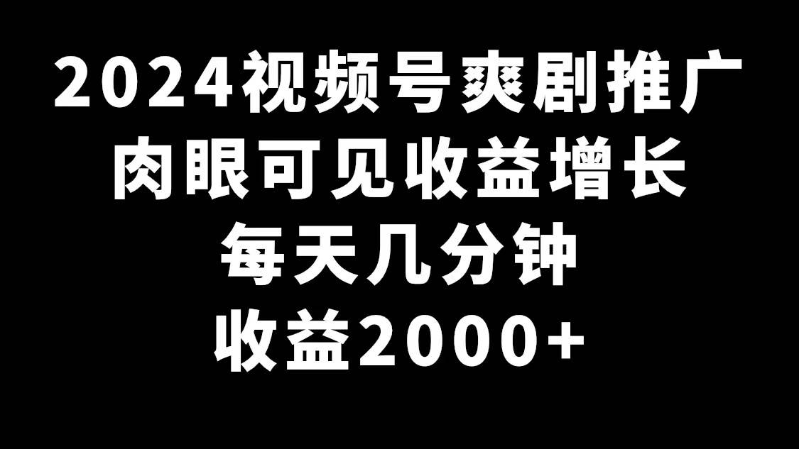 2024视频号爽剧推广，肉眼可见的收益增长，每天几分钟收益2000+-炫知网