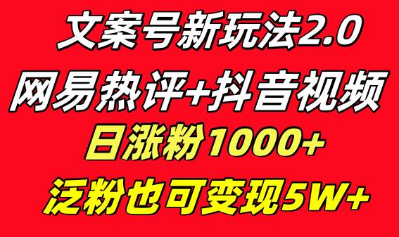 文案号新玩法 网易热评+抖音文案 一天涨粉1000+ 多种变现模式 泛粉也可变现-炫知网