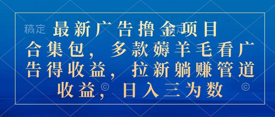 最新广告撸金项目合集包，多款薅羊毛看广告收益 拉新管道收益，日入三为数-炫知网