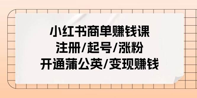 小红书商单赚钱课：注册/起号/涨粉/开通蒲公英/变现赚钱（25节课）-炫知网