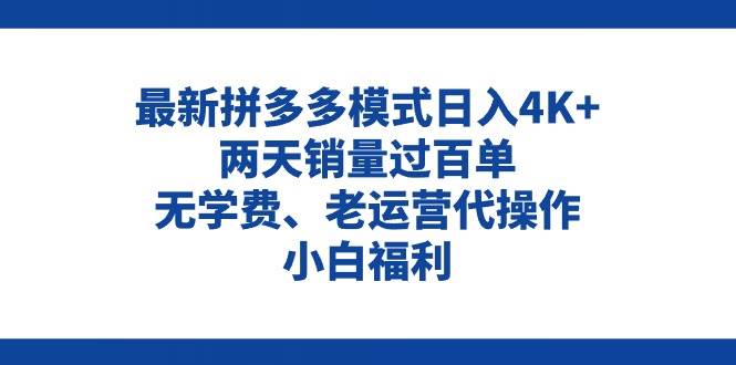 拼多多最新模式日入4K+两天销量过百单，无学费、老运营代操作、小白福利-炫知网