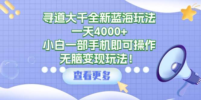 寻道大千全新蓝海玩法，一天4000+，小白一部手机即可操作，无脑变现玩法！-炫知网