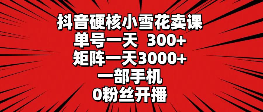 抖音硬核小雪花卖课，单号一天300+，矩阵一天3000+，一部手机0粉丝开播-炫知网