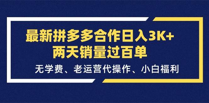 最新拼多多合作日入3K+两天销量过百单，无学费、老运营代操作、小白福利-炫知网