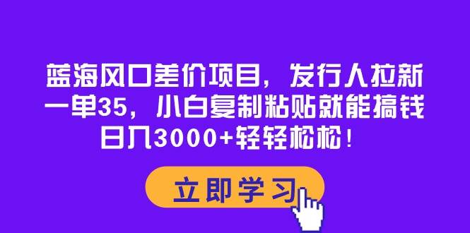 蓝海风口差价项目，发行人拉新，一单35，小白复制粘贴就能搞钱！日入3000+轻轻松松-炫知网