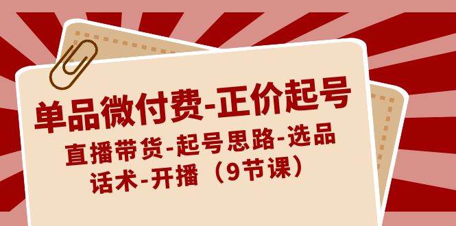 单品微付费-正价起号：直播带货-起号思路-选品-话术-开播（9节课）-炫知网