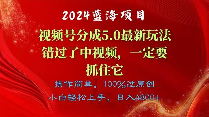 2024蓝海项目，视频号分成计划5.0最新玩法，错过了中视频，一定要抓住...-炫知网