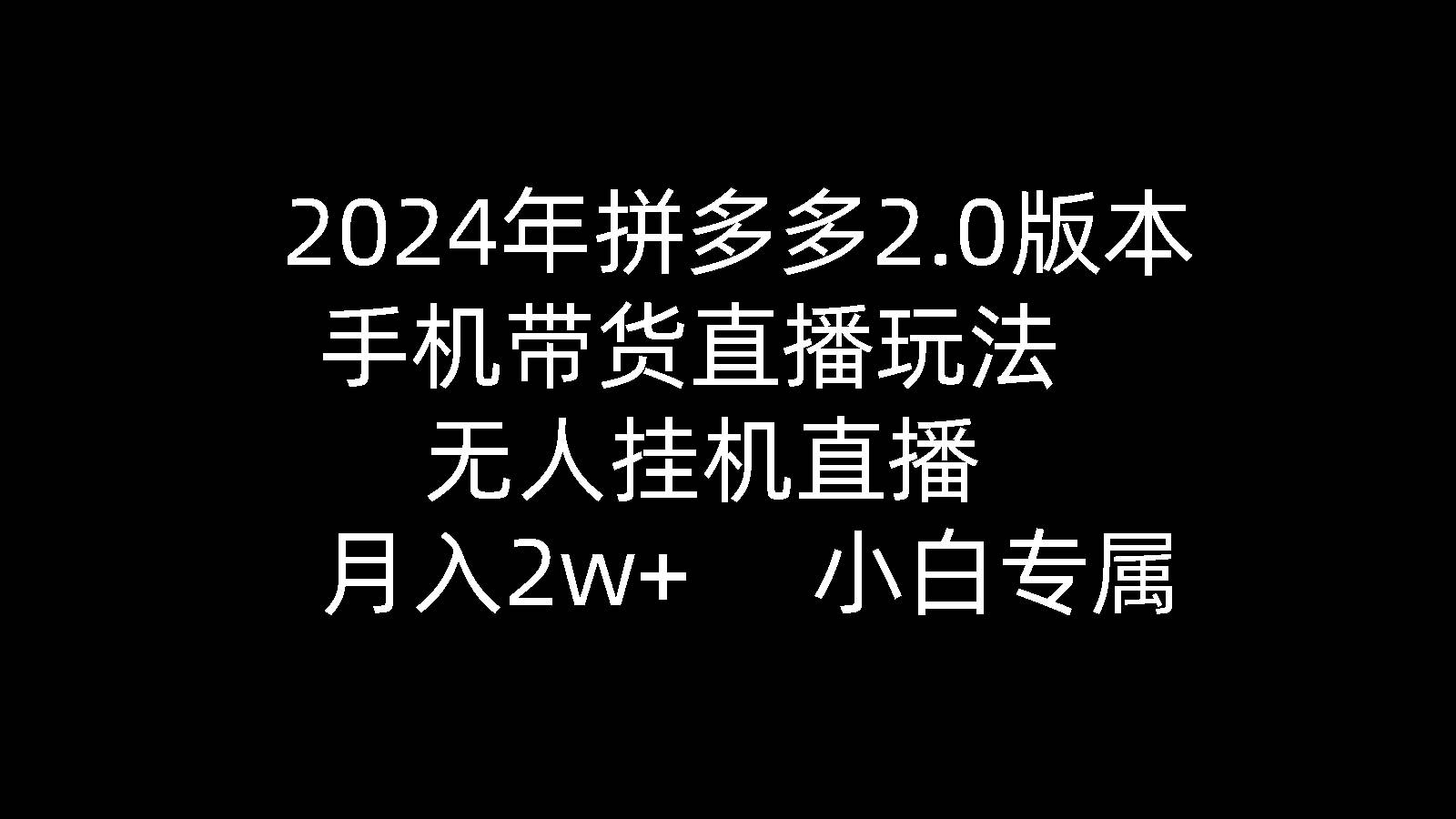 2024年拼多多2.0版本，手机带货直播玩法，无人挂机直播， 月入2w+， 小...-炫知网