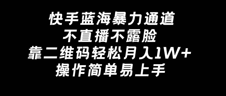 快手蓝海暴力通道，不直播不露脸，靠二维码轻松月入1W+，操作简单易上手-炫知网