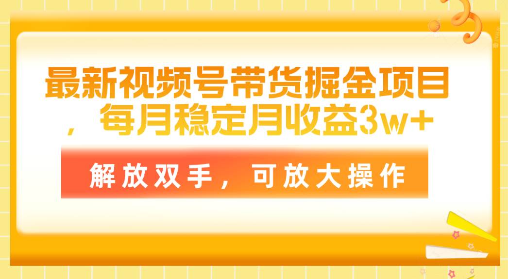 最新视频号带货掘金项目，每月稳定月收益3w+，解放双手，可放大操作-炫知网