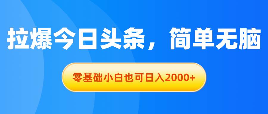 拉爆今日头条，简单无脑，零基础小白也可日入2000+-炫知网