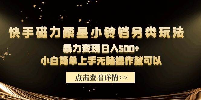 快手磁力聚星小铃铛另类玩法，暴力变现日入500+小白简单上手无脑操作就可以-炫知网