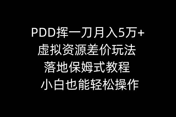 PDD挥一刀月入5万+，虚拟资源差价玩法，落地保姆式教程，小白也能轻松操作-炫知网