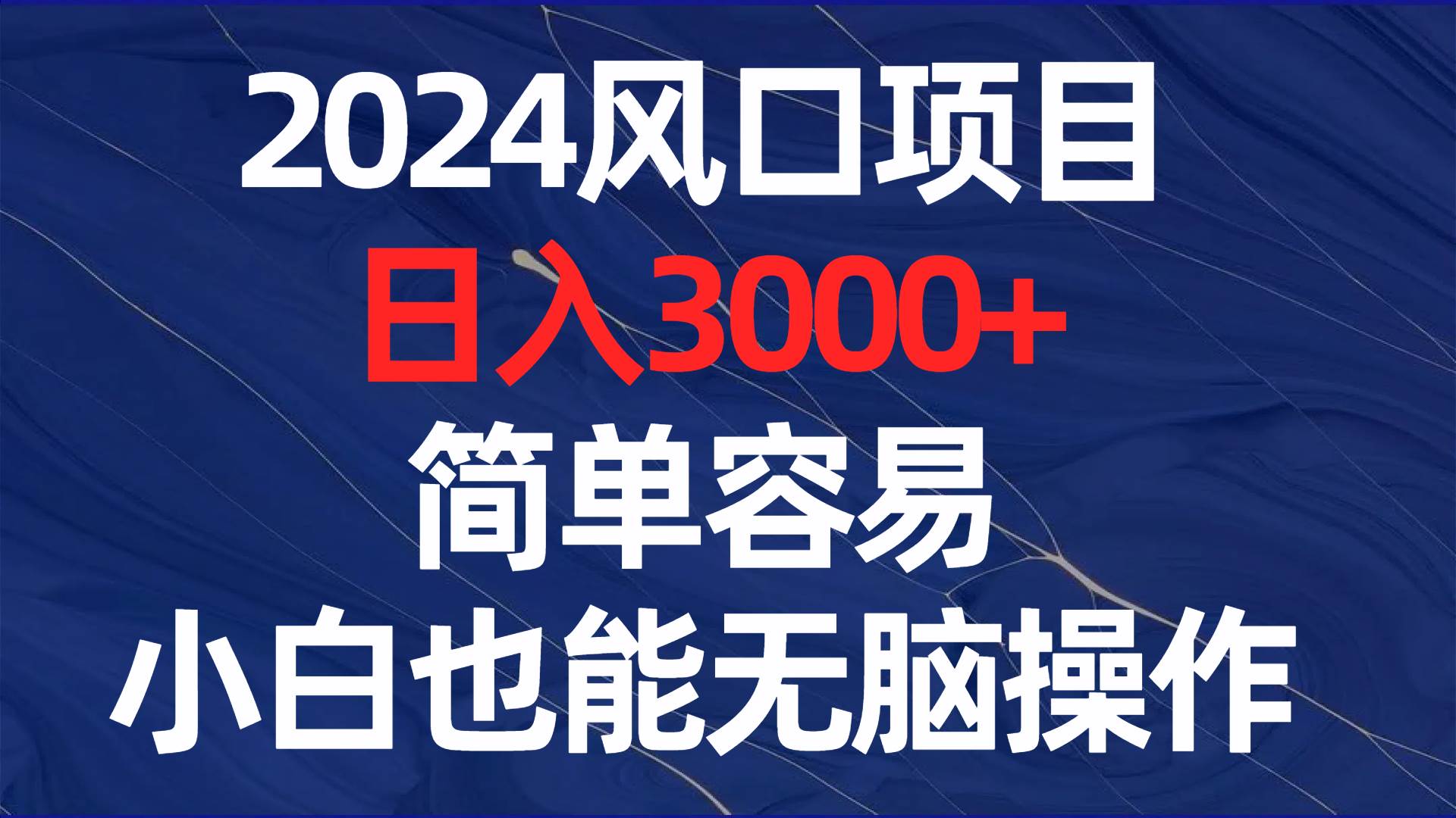 2024风口项目，日入3000+，简单容易，小白也能无脑操作-炫知网