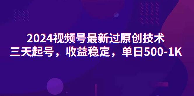 2024视频号最新过原创技术，三天起号，收益稳定，单日500-1K-炫知网