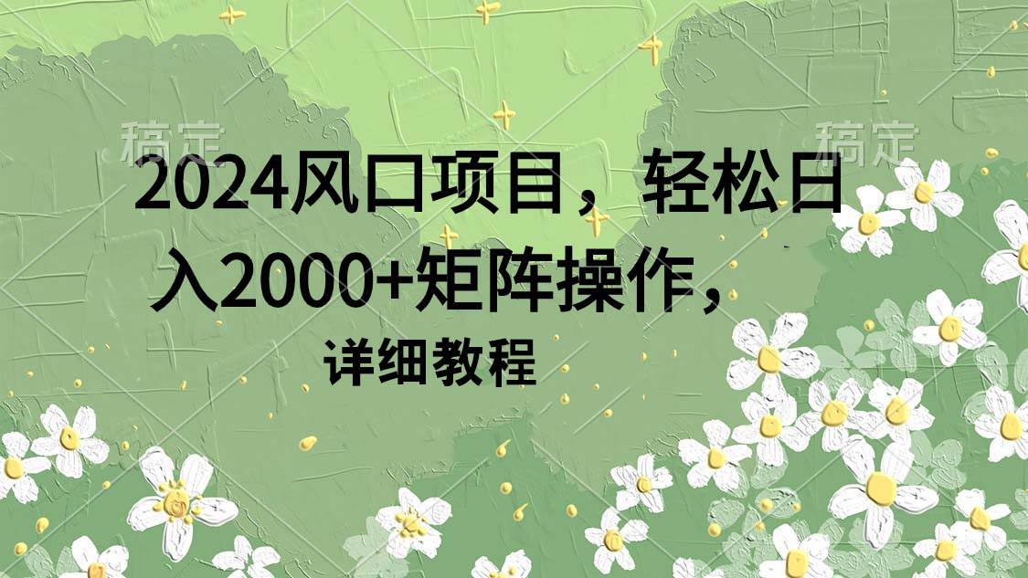 2024风口项目，轻松日入2000+矩阵操作，详细教程-炫知网