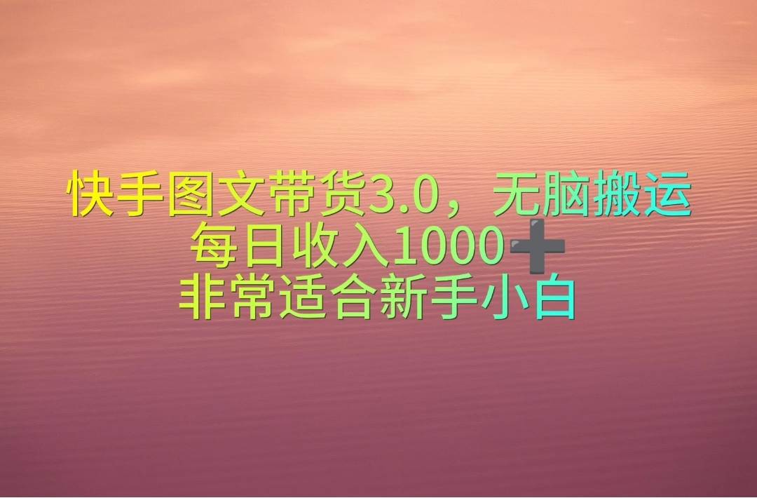 快手图文带货3.0，无脑搬运，每日收入1000＋，非常适合新手小白-炫知网