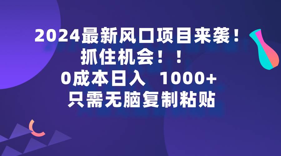 2024最新风口项目来袭，抓住机会，0成本一部手机日入1000+，只需无脑复...-炫知网