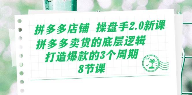 拼多多店铺 操盘手2.0新课，拼多多卖货的底层逻辑，打造爆款的3个周期-8节-炫知网