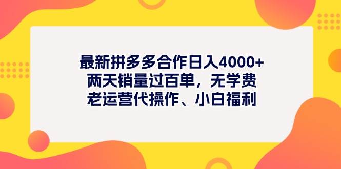 最新拼多多项目日入4000+两天销量过百单，无学费、老运营代操作、小白福利-炫知网