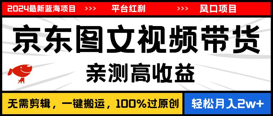 2024最新蓝海项目，逛逛京东图文视频带货，无需剪辑，月入20000+-炫知网