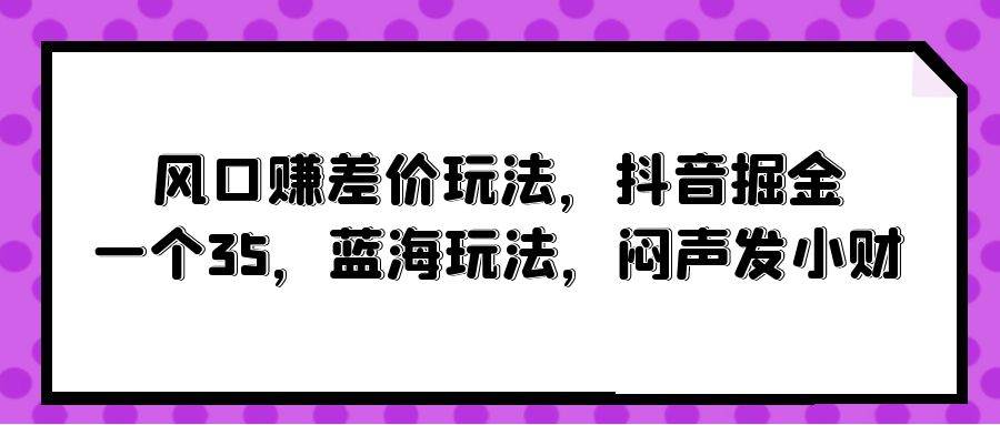 风口赚差价玩法，抖音掘金，一个35，蓝海玩法，闷声发小财-炫知网