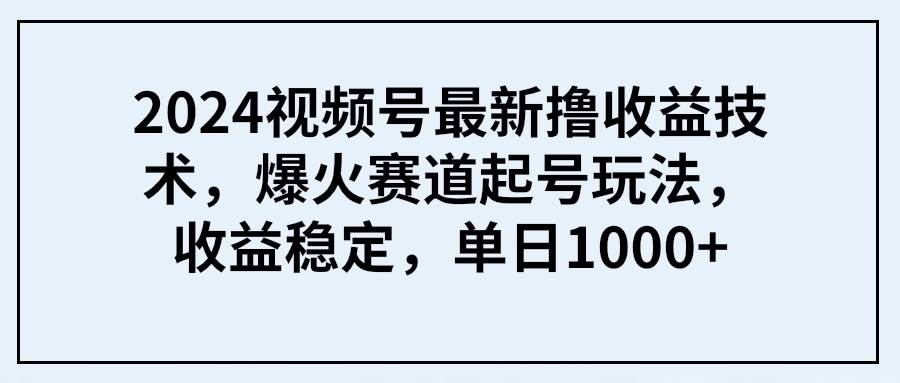 2024视频号最新撸收益技术，爆火赛道起号玩法，收益稳定，单日1000+-炫知网