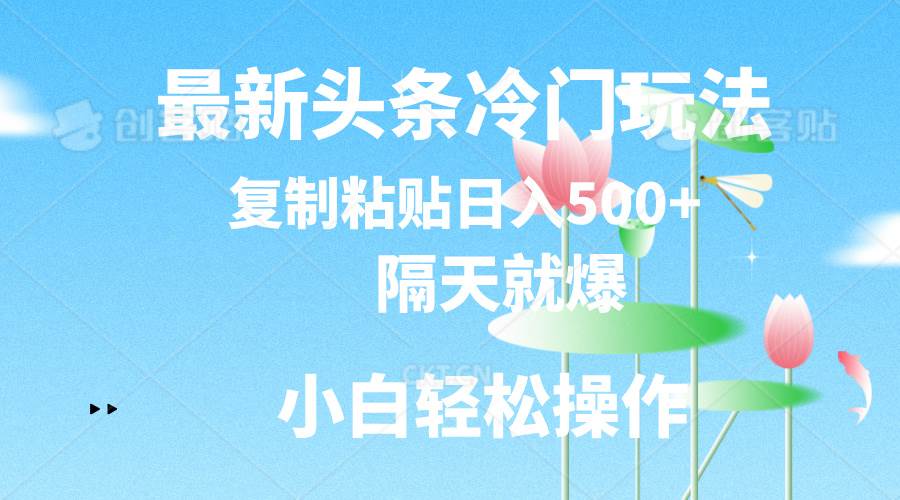 最新头条冷门玩法，隔天就爆，复制粘贴日入500+-炫知网