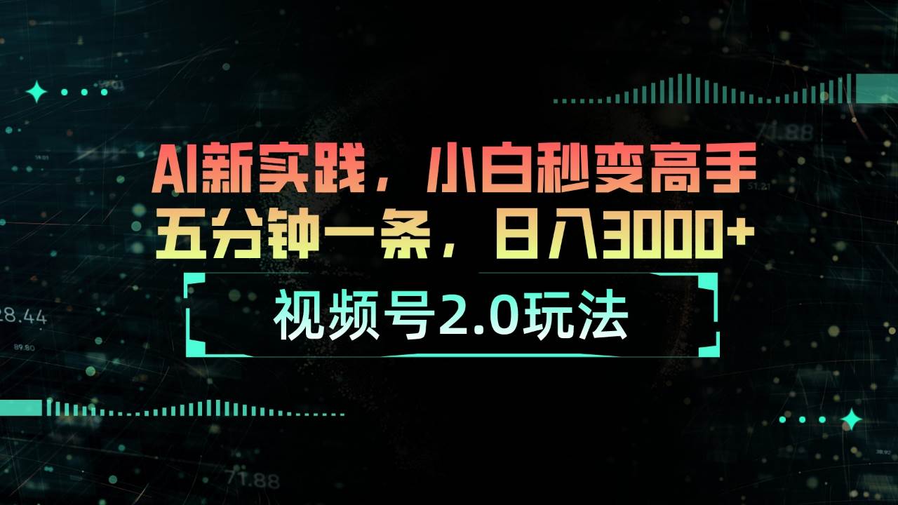 视频号2.0玩法 AI新实践，小白秒变高手五分钟一条，日入3000+-炫知网