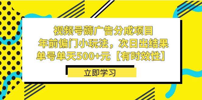 视频号薅广告分成项目，年前偏门小玩法，次日出结果，单号单天500+元【有时效性】-炫知网