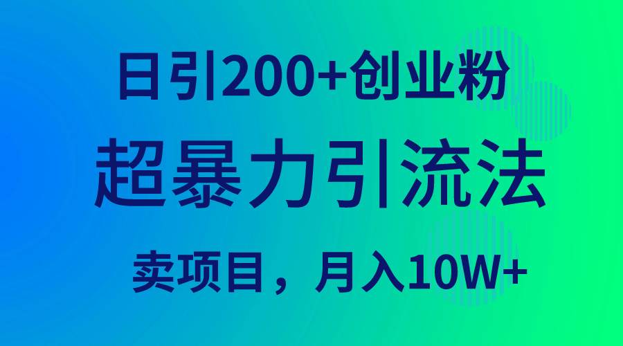 超暴力引流法，日引200+创业粉，卖项目月入10W+-炫知网