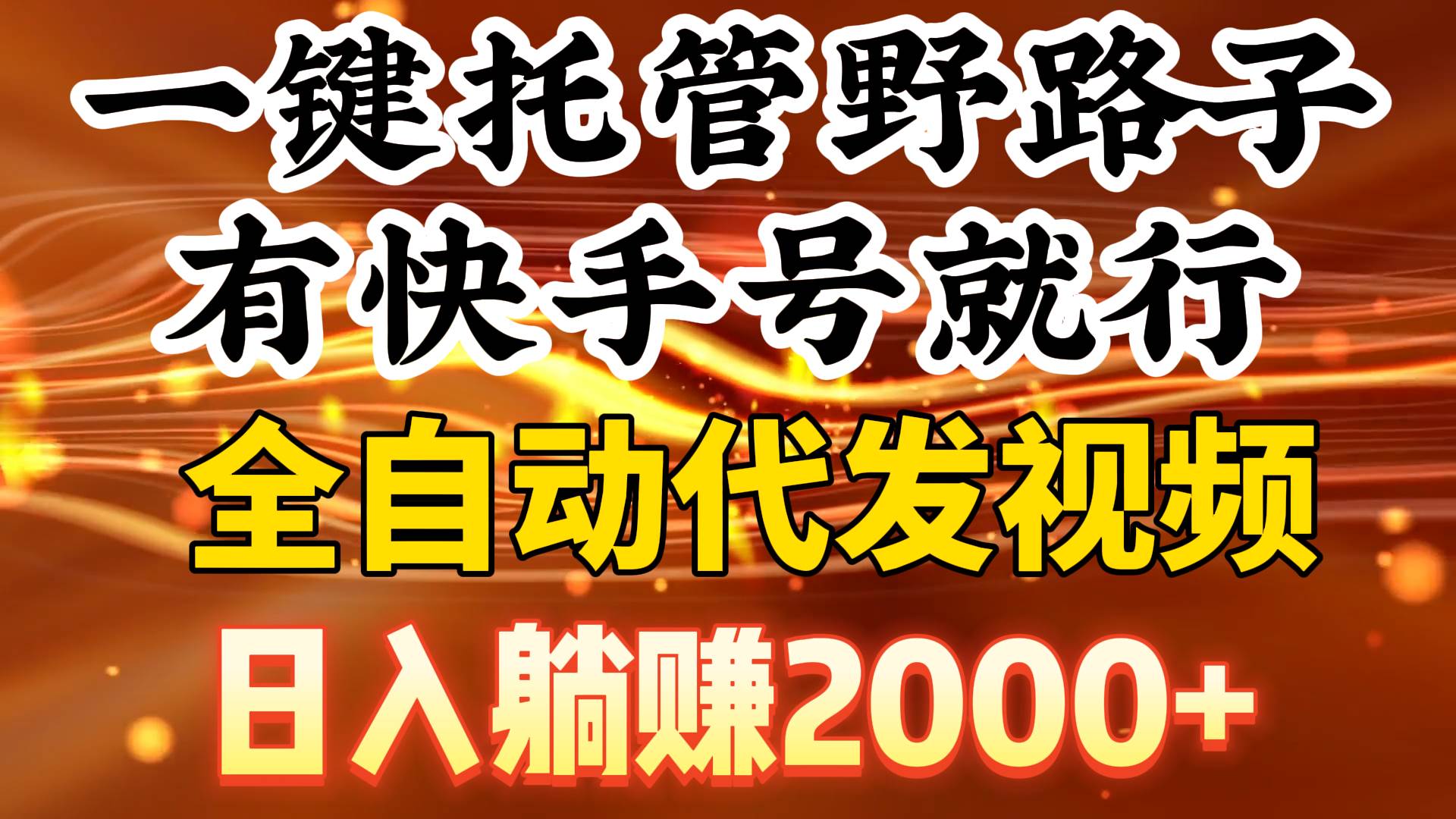 一键托管野路子，有快手号就行，日入躺赚2000+，全自动代发视频-炫知网