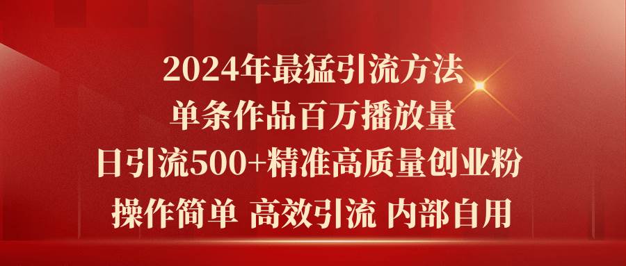 2024年最猛暴力引流方法，单条作品百万播放 单日引流500+高质量精准创业粉-炫知网