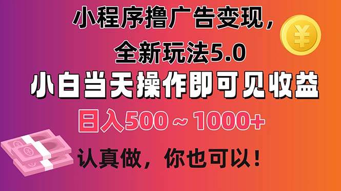 小程序撸广告变现，全新玩法5.0，小白当天操作即可上手，日收益 500~1000+-炫知网