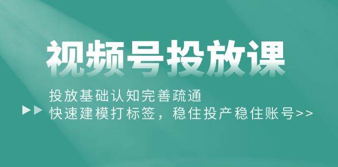 视频号投放课：投放基础认知完善疏通，快速建模打标签，稳住投产稳住账号-炫知网