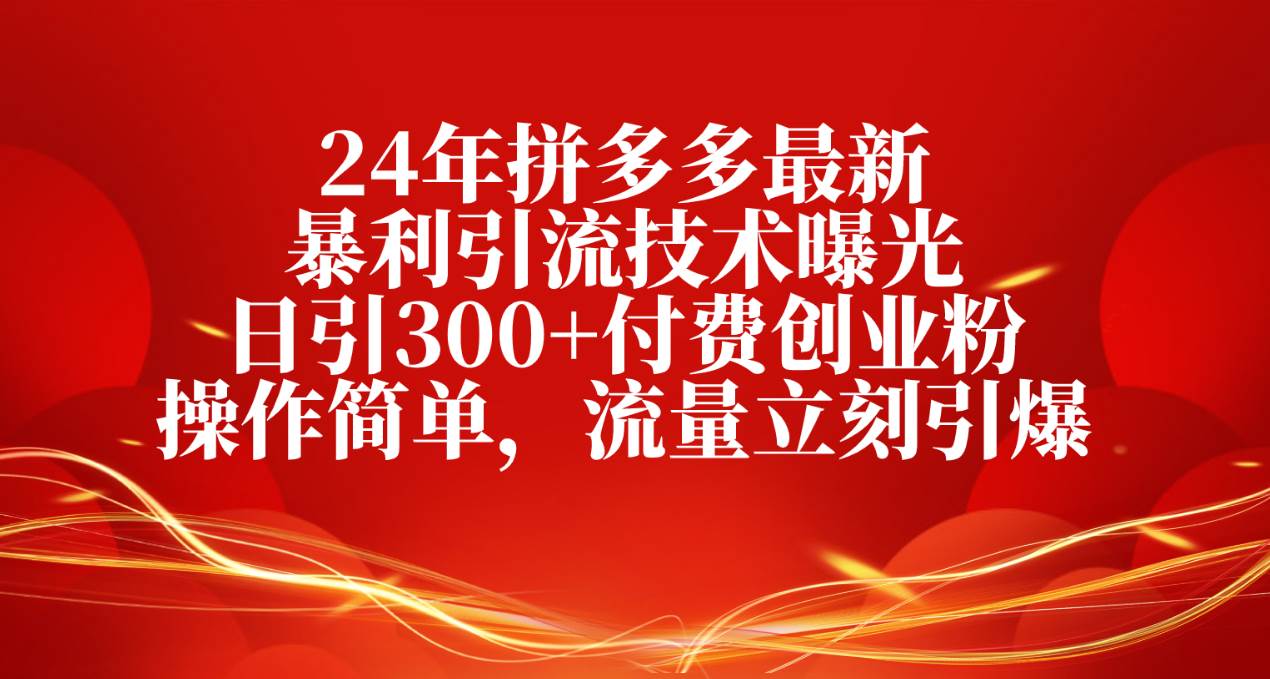 24年拼多多最新暴利引流技术曝光，日引300+付费创业粉，操作简单，流量...-炫知网