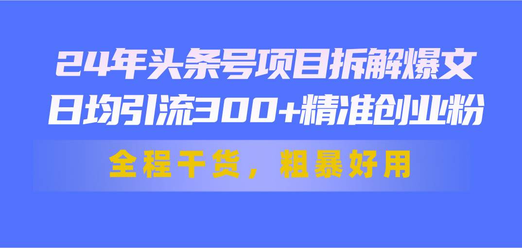 24年头条号项目拆解爆文，日均引流300+精准创业粉，全程干货，粗暴好用-炫知网