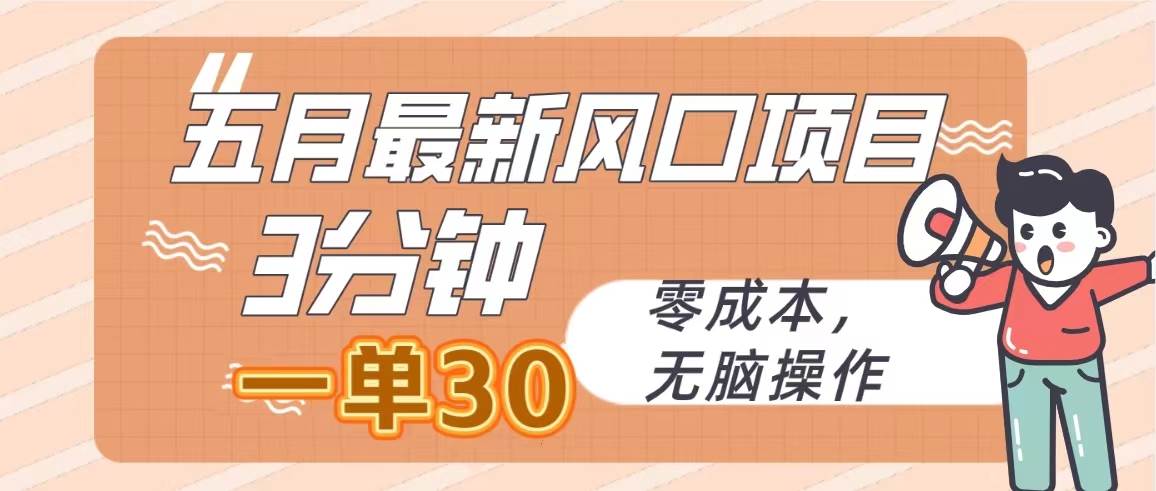 五月最新风口项目，3分钟一单30，零成本，无脑操作-炫知网