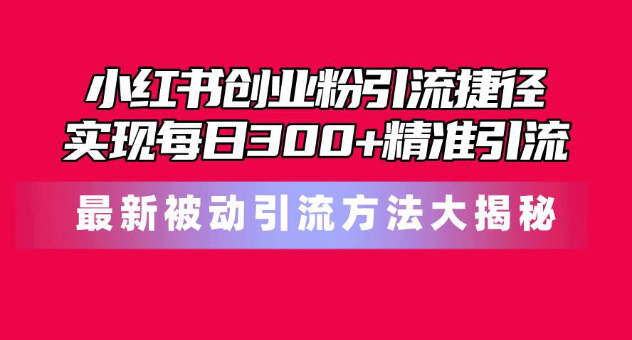 小红书创业粉引流捷径！最新被动引流方法大揭秘，实现每日300+精准引流-炫知网