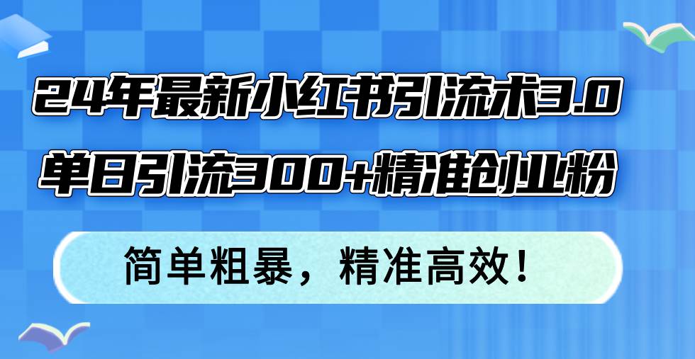 24年最新小红书引流术3.0，单日引流300+精准创业粉，简单粗暴，精准高效！-炫知网