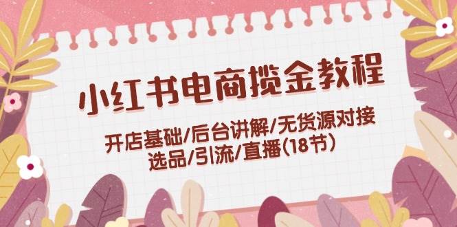 小红书电商揽金教程：开店基础/后台讲解/无货源对接/选品/引流/直播(18节)-炫知网