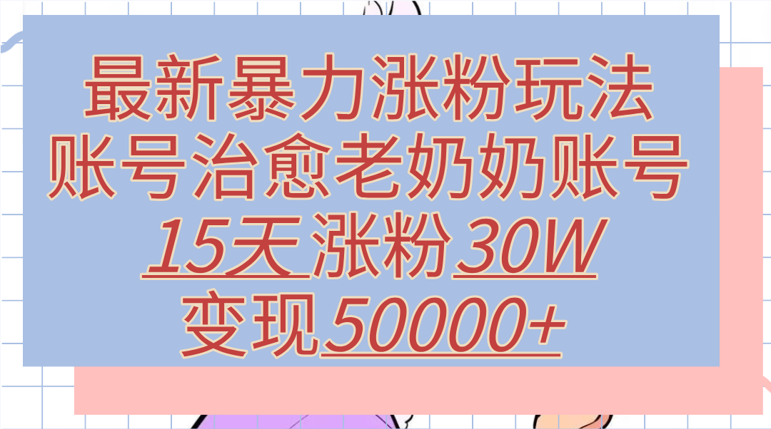 最新暴力涨粉玩法，治愈老奶奶账号，15天涨粉30W，变现50000+【揭秘】-炫知网